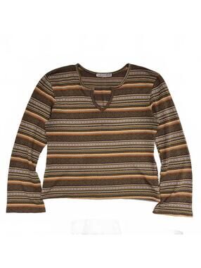 Vintage Urban Life Paper Tag Brown Striped Bell Sleeves Sweater Notch Neckline M